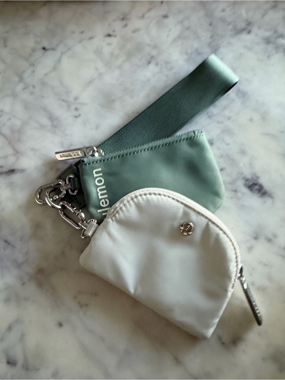 lululemon athletica Sage Green and White Wristlet Pouch Duo